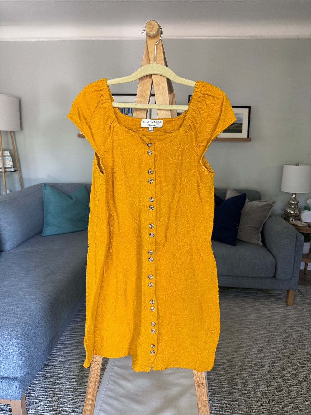 Madewell Mustard Button-Front Mini Dress 100% cotton